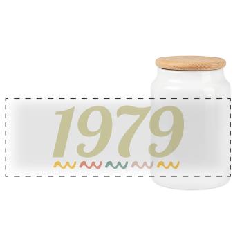 1979 - Panoramic Cookie Jar with Wooden Lid - white - Front