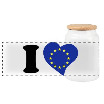 I love EU - Panoramic Cookie Jar with Wooden Lid - white - Front