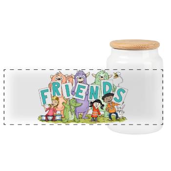 friends - Panoramic Cookie Jar with Wooden Lid - white - Front