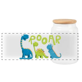 ROOAR Dino Arten Motiv I Lustiges Kinder Geschenk - Panorama Keksdose mit Holzdeckel - Weiß - Vorne