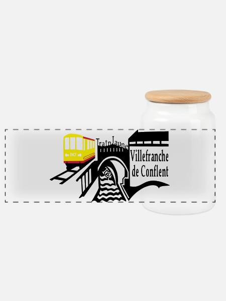 The little yellow train - Panoramic Cookie Jar with Wooden Lid - white