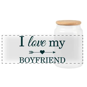 I Love My Boyfriend - Panoramic Cookie Jar with Wooden Lid - white - Front
