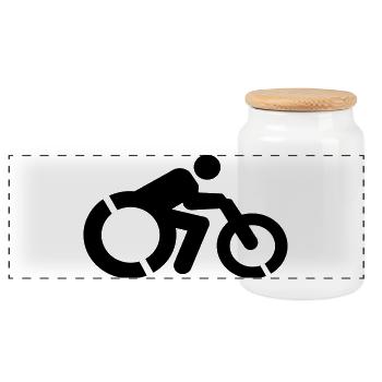 Wheelchair user with a handbike # - Panoramic Cookie Jar with Wooden Lid - white - Front