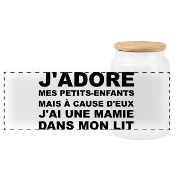 Mamie dans mon lit - Boîte à biscuits avec couvercle en bois - blanc - Devant