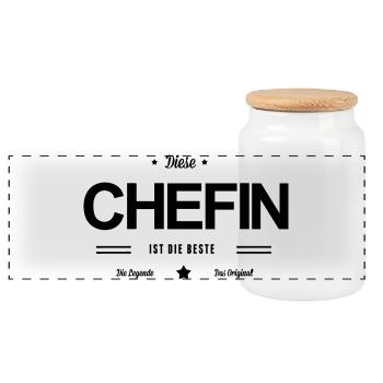 Beste Chefin - Panorama Keksdose mit Holzdeckel - Weiß - Vorne