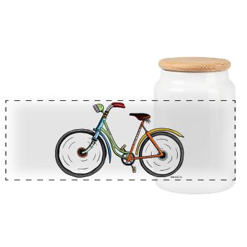 Colorful bike - Bicycle - Bikes - Cartoon - Gift - Panoramic Cookie Jar with Wooden Lid - white - Front