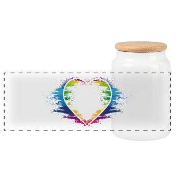 Regenbogen Herz - Panorama Keksdose mit Holzdeckel - Weiß - Vorne