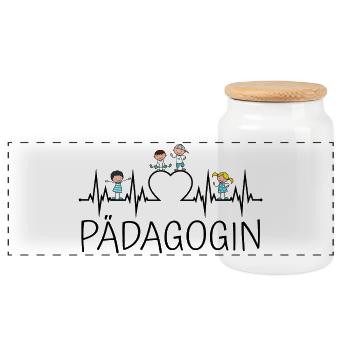 Pädagogin Herzschlag mit Herz und Kindern - Panorama Keksdose mit Holzdeckel - Weiß - Vorne