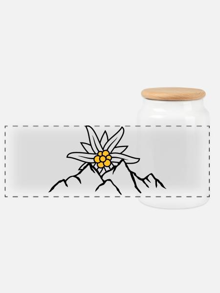 Sonne Bergblume Edelweiss - Panorama Keksdose mit Holzdeckel - Weiß