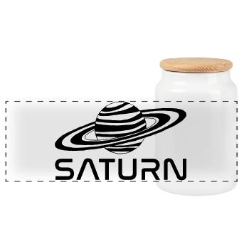 Black saturn planet - Panoramic Cookie Jar with Wooden Lid - white - Front