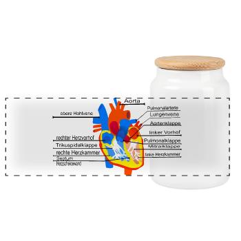 Anatomisches Herz, Cor, - Panorama Keksdose mit Holzdeckel - Weiß - Vorne