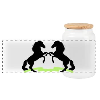 Horses - Panoramic Cookie Jar with Wooden Lid - white - Front