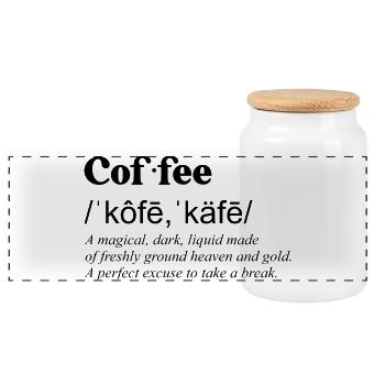 Cof Fee Minimalist Coffee Typography - Panoramic Cookie Jar with Wooden Lid - white - Front