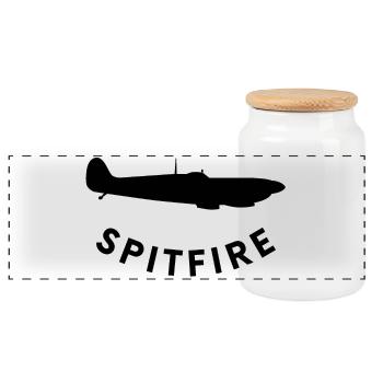 Spitfire fighter plane - Panoramic Cookie Jar with Wooden Lid - white - Front