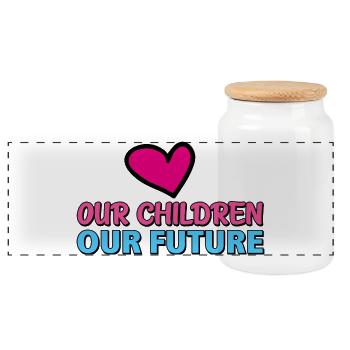our children our future 2 - Panorama Keksdose mit Holzdeckel - Weiß - Vorne
