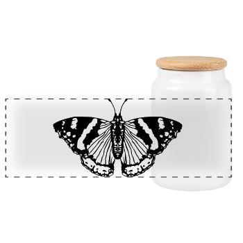 Butterfly butterfly - Panoramic Cookie Jar with Wooden Lid - white - Front