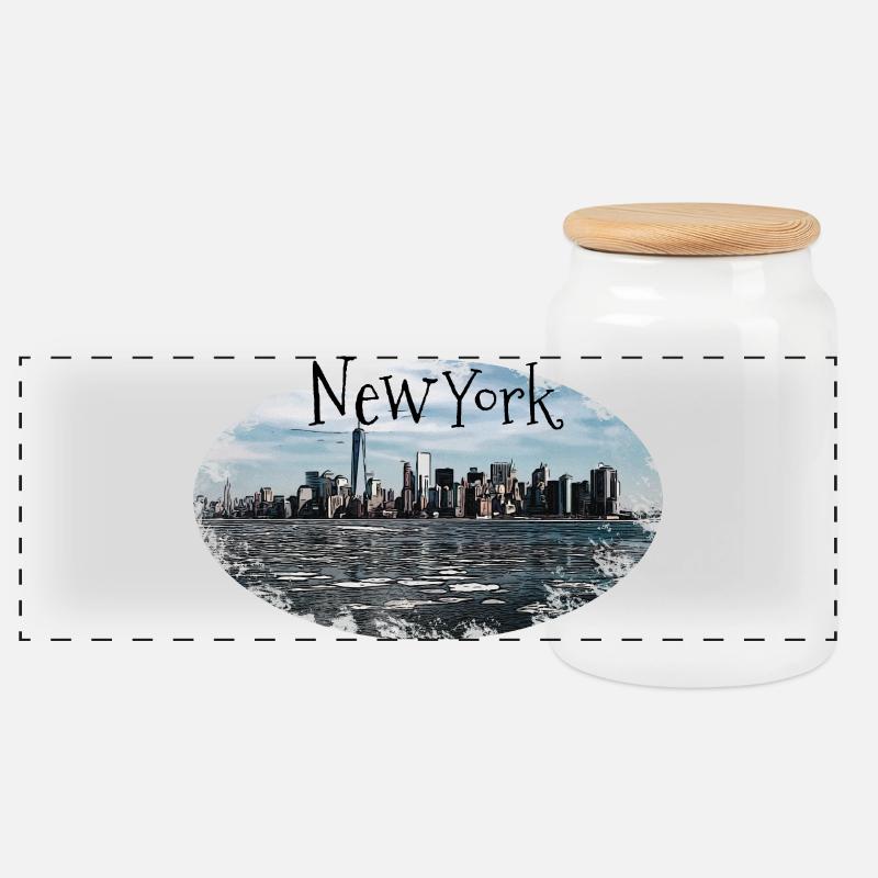 New York City Skyline - Panorama Keksdose mit Holzdeckel - Weiß
