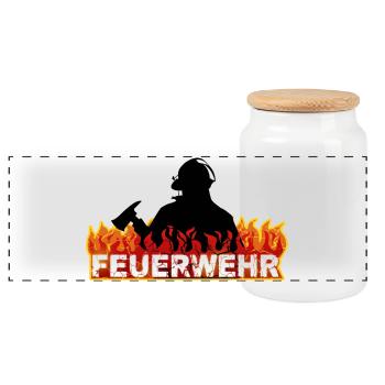 Feuerwehr - Panorama Keksdose mit Holzdeckel - Weiß - Vorne