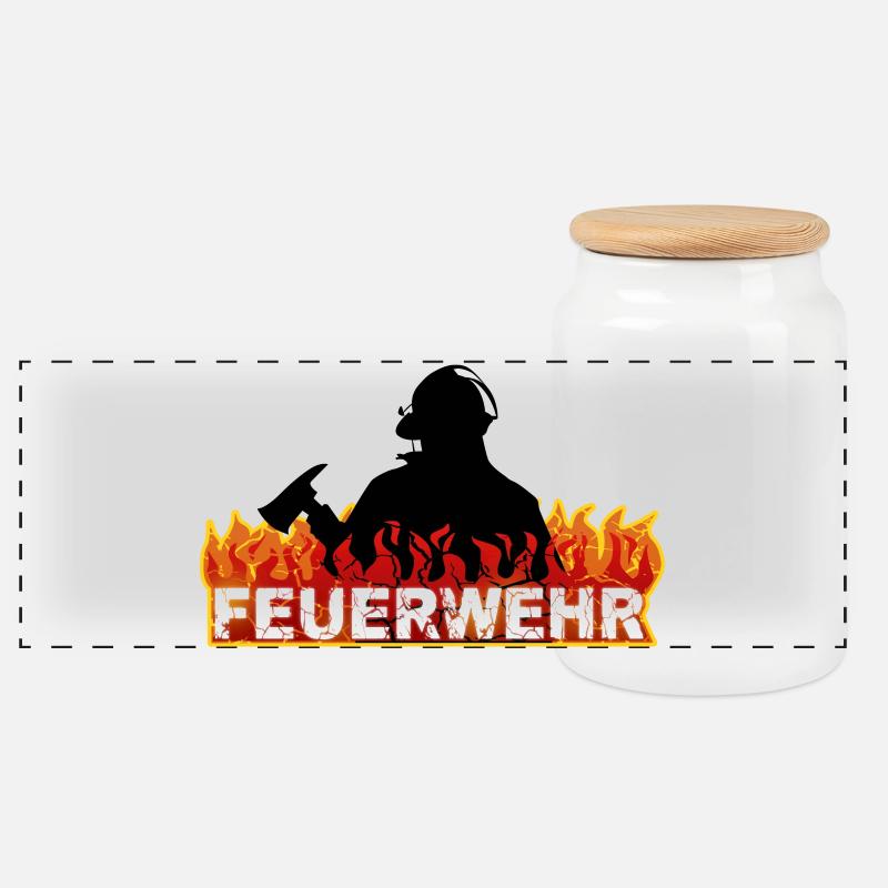 Feuerwehr - Panorama Keksdose mit Holzdeckel - Weiß