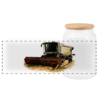 Claas Combine Harvester Lexion 550 - Panoramic Cookie Jar with Wooden Lid - white - Front