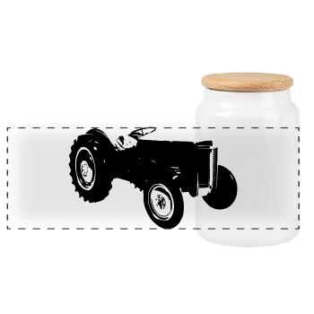 old tractor old tractor - Panoramic Cookie Jar with Wooden Lid - white - Front