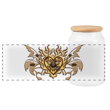 Wonderful heart, clocks and steampun gears - Panoramic Cookie Jar with Wooden Lid - white - Front