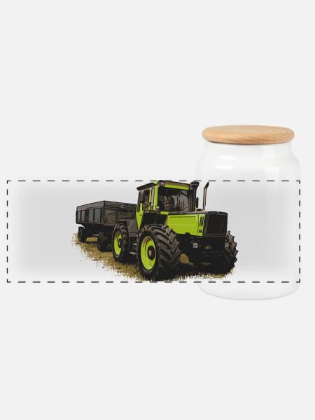 MB trac 1600 turbo mit Anhänger - Panorama Keksdose mit Holzdeckel - Weiß