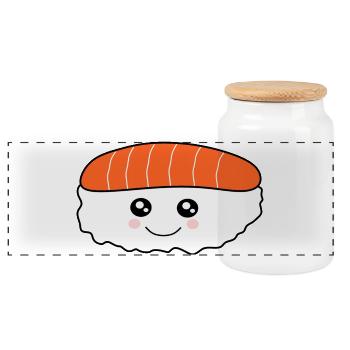 Kawaii Sushi Roll Kawaii Food Kawaii Sticker - Panoramic Cookie Jar with Wooden Lid - white - Front