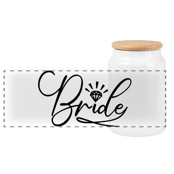 Bride Matching Engagement Bridal Shower Wedding - Panoramic Cookie Jar with Wooden Lid - white - Front
