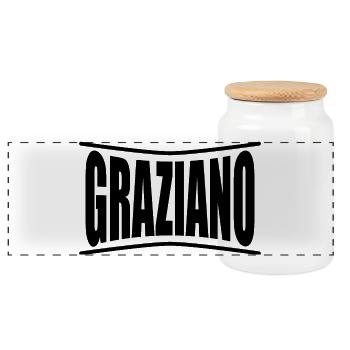 T-Shirt Name Graziano T-Shirt Geschenkidee - Panorama Keksdose mit Holzdeckel - Weiß - Vorne