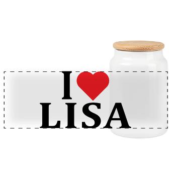 Name T-Shirt I love Lisa T-Shirt Geschenkidee - Panorama Keksdose mit Holzdeckel - Weiß - Vorne