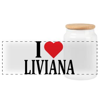 nom t-shirt J’aime Liviana t-shirt idée cadeau - Boîte à biscuits avec couvercle en bois - blanc - Devant