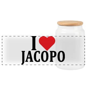 Name T-Shirt I love Jacopo T-Shirt Geschenkidee - Panorama Keksdose mit Holzdeckel - Weiß - Vorne