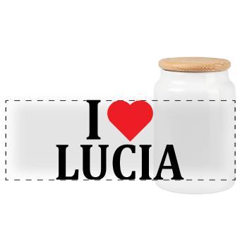 name t-shirt I love Lucia t-shirt gift idea - Panoramic Cookie Jar with Wooden Lid - white - Front