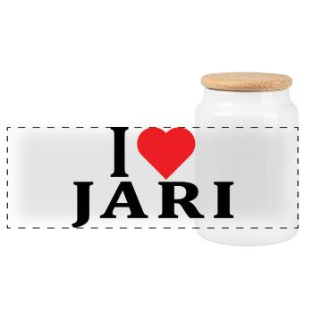 name t-shirt I love Jari t-shirt gift idea - Panoramic Cookie Jar with Wooden Lid - white - Front