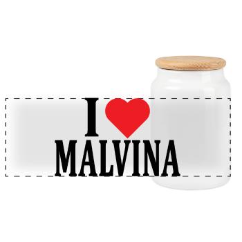 Name T-Shirt I love Malvina T-Shirt Geschenkidee - Panorama Keksdose mit Holzdeckel - Weiß - Vorne