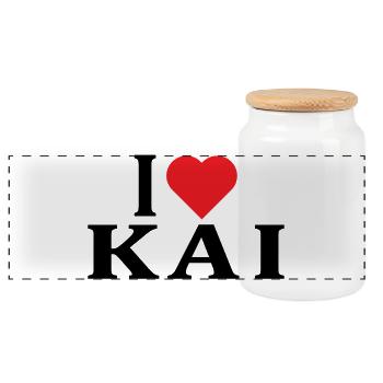 T-Shirt-Name Ich liebe Kai T-Shirt Geschenkidee - Panorama Keksdose mit Holzdeckel - Weiß - Vorne