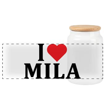 T-Shirt Name I love Mila T-Shirt Geschenkidee - Panorama Keksdose mit Holzdeckel - Weiß - Vorne