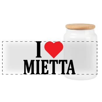 T-Shirt Name I love Mietta T-Shirt Geschenkidee - Panorama Keksdose mit Holzdeckel - Weiß - Vorne