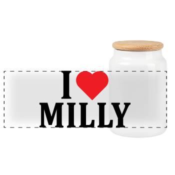 T-Shirt Name I love Milly T-Shirt Geschenkidee - Panorama Keksdose mit Holzdeckel - Weiß - Vorne