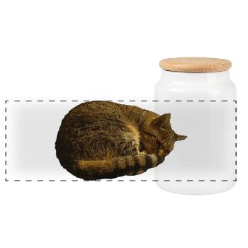 schlafende Katze, tabby motiv, pelzig - Panorama Keksdose mit Holzdeckel - Weiß - Vorne