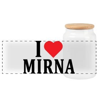 T-Shirt Name I love Mirna T-Shirt Geschenkidee - Panorama Keksdose mit Holzdeckel - Weiß - Vorne