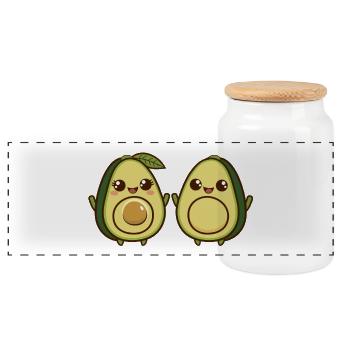Animated Cute Avocado Duo - Panoramic Cookie Jar with Wooden Lid - white - Front