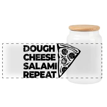 Dough Cheese Salami Repeat - Panorama Keksdose mit Holzdeckel - Weiß - Vorne