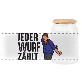 Boule Spruch Kugeln für Bouler Boccia Spiel - Panorama Keksdose mit Holzdeckel - Weiß - Vorne