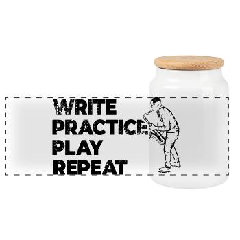 Motivational Saxophone Quote - Panoramic Cookie Jar with Wooden Lid - white - Front