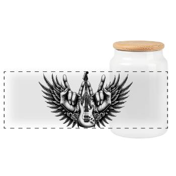 flügel gitarre metalgabel hände metal - Panorama Keksdose mit Holzdeckel - Weiß - Vorne