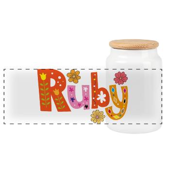 Nom de rubis personnalisé - Boîte à biscuits avec couvercle en bois - blanc - Devant