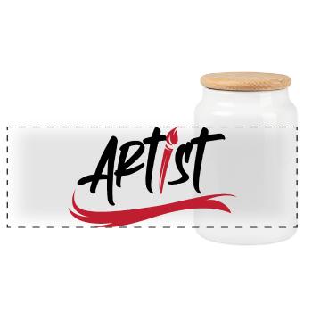 artist brush logo art icon brush stroke icon - Panoramic Cookie Jar with Wooden Lid - white - Front