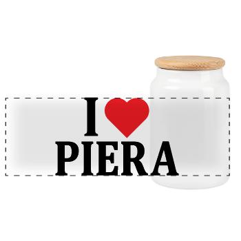 Tee shirt J'aime Piera idée cadeau t-shirt - Boîte à biscuits avec couvercle en bois - blanc - Devant